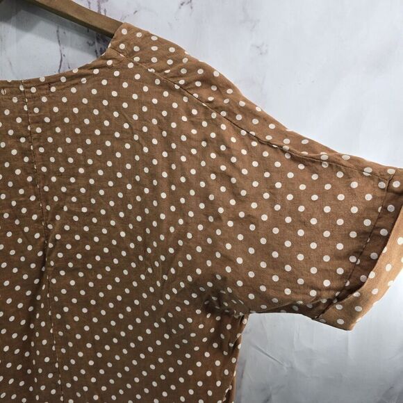 Lands Down Under Shirt Womens Large Brown Linen Spot Artsy To Wear Lagenlook - Picture 8 of 11